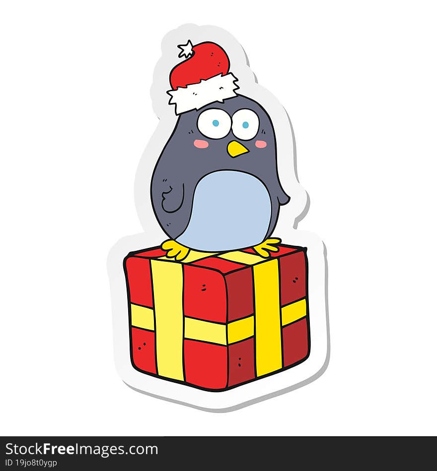 sticker of a cartoon christmas penguin