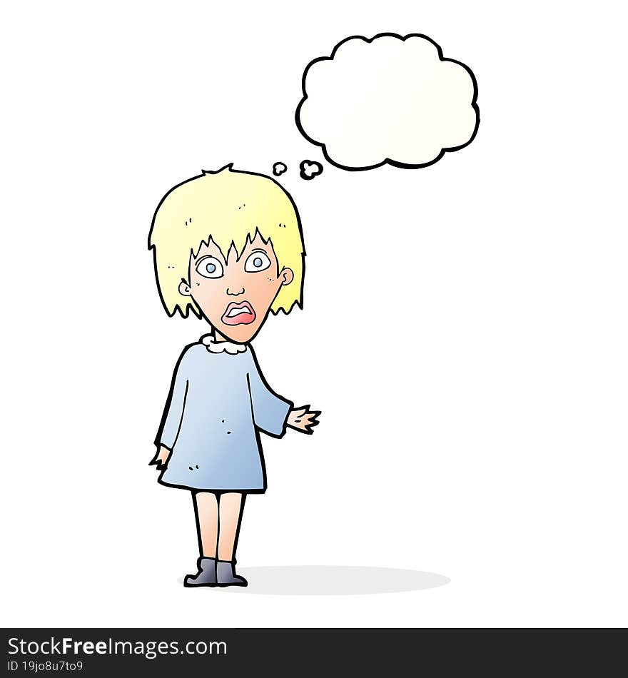 cartoon shocked woman with thought bubble