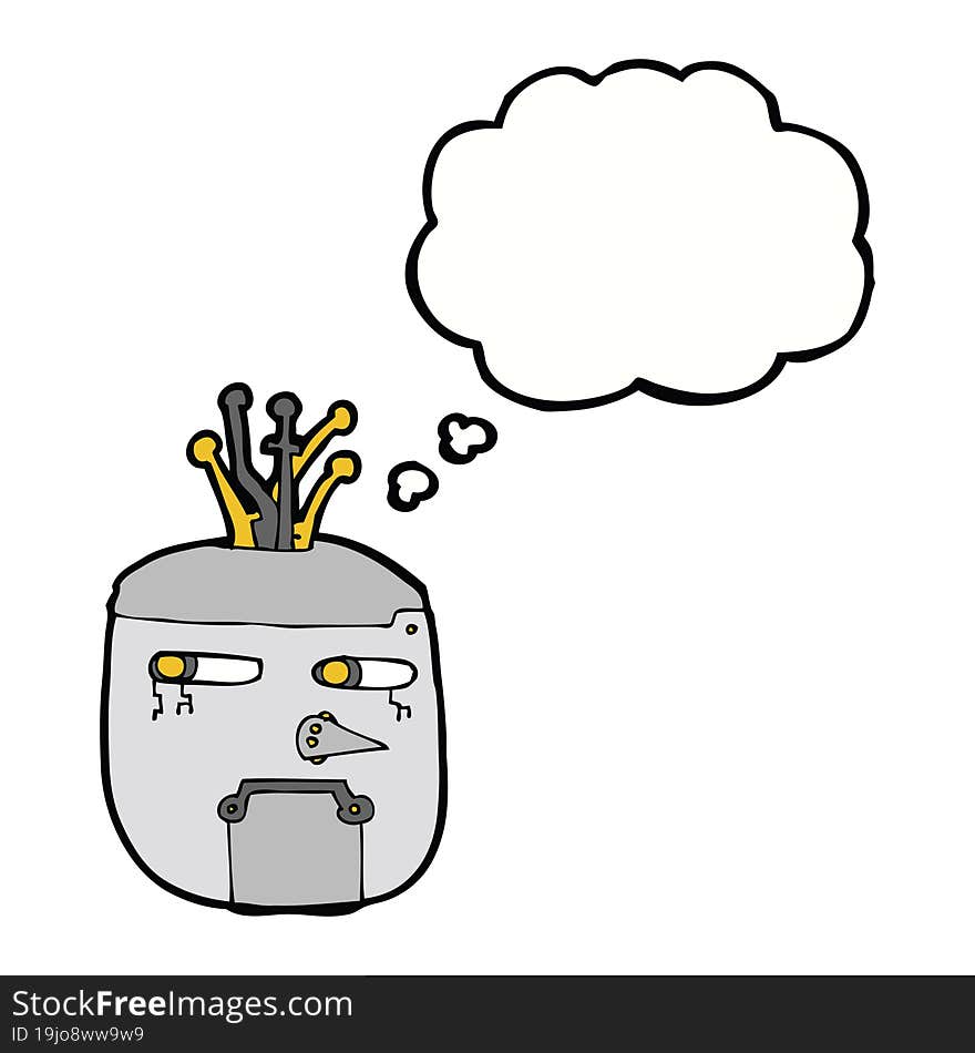 cartoon robot head with thought bubble