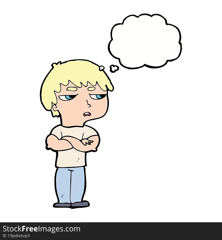 cartoon annoyed boy with thought bubble