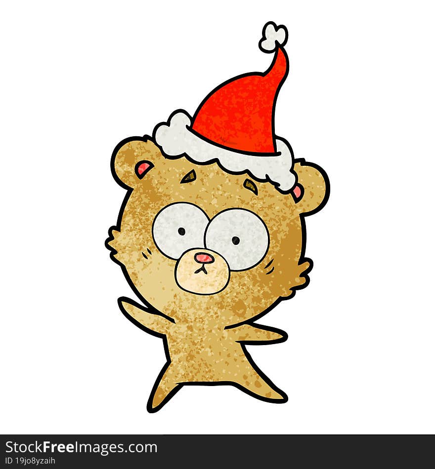 anxious bear textured cartoon of a wearing santa hat