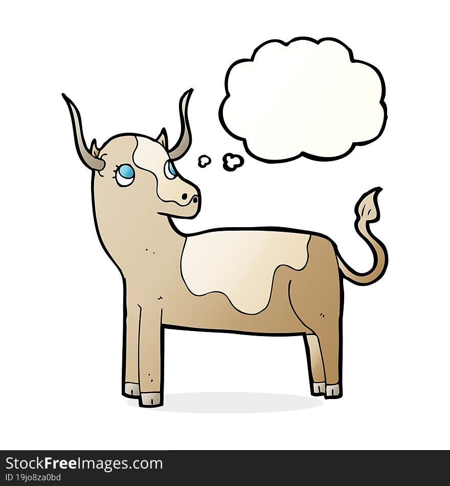 cartoon cow with thought bubble