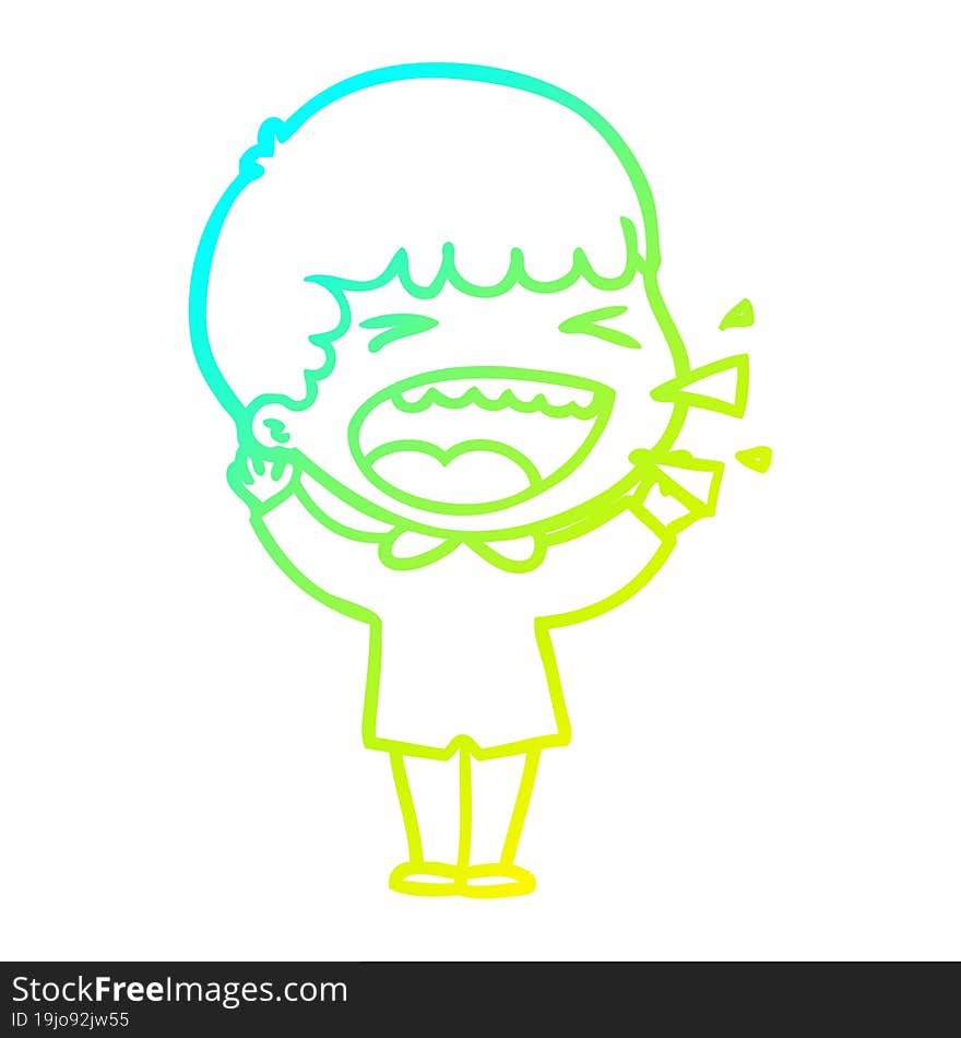 cold gradient line drawing of a cartoon laughing man