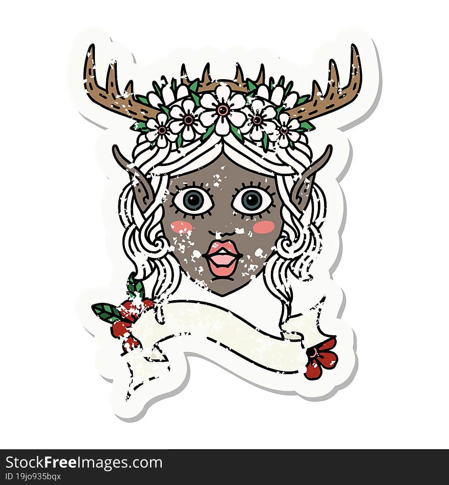 Retro Tattoo Style elf druid character face. Retro Tattoo Style elf druid character face