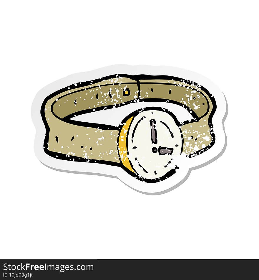 retro distressed sticker of a cartoon wrist watch