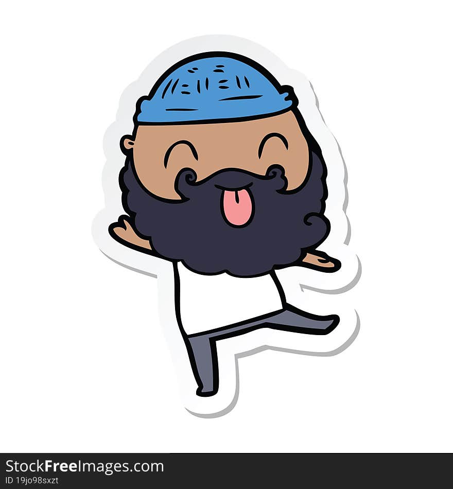 sticker of a dancing man with beard sticking out tongue