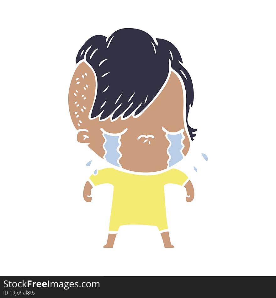 flat color style cartoon crying girl