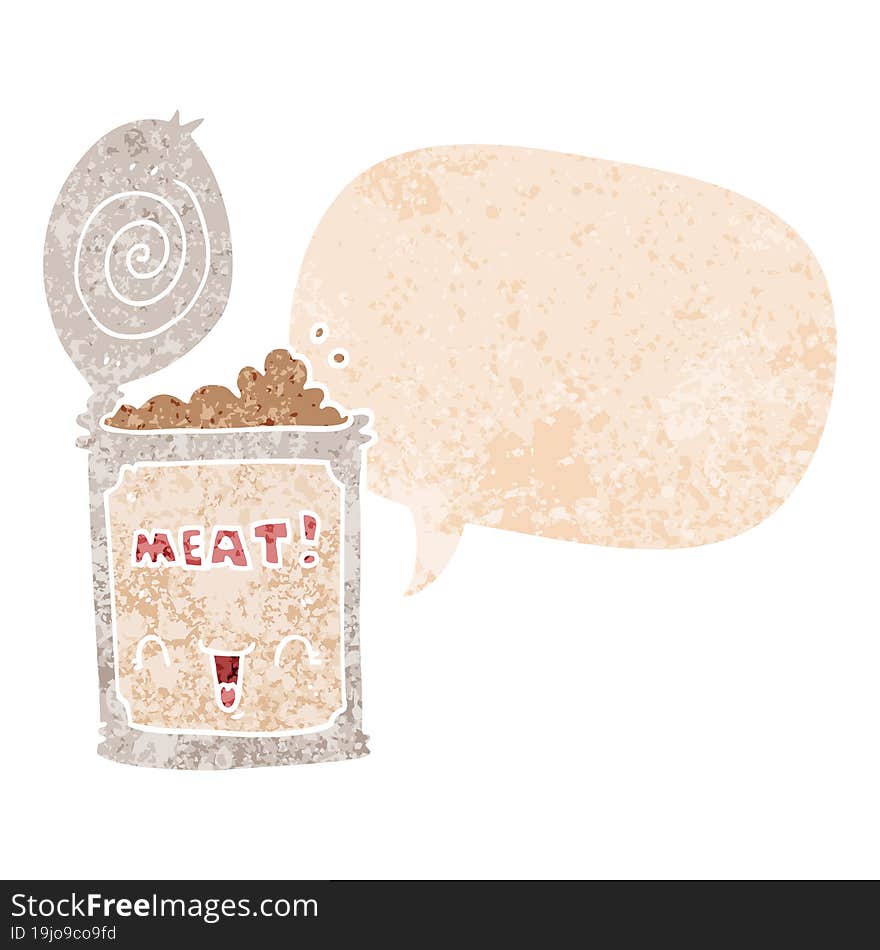 Cartoon Canned Meat And Speech Bubble In Retro Textured Style