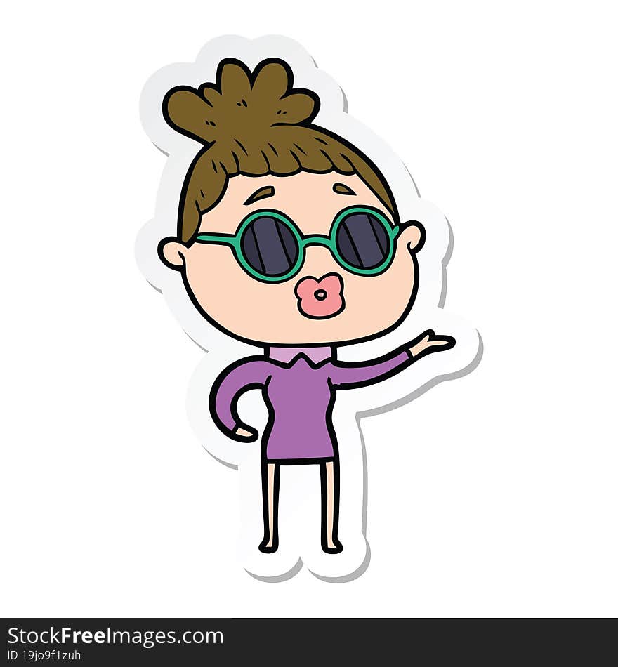 Sticker Of A Cartoon Woman Wearing Sunglasses