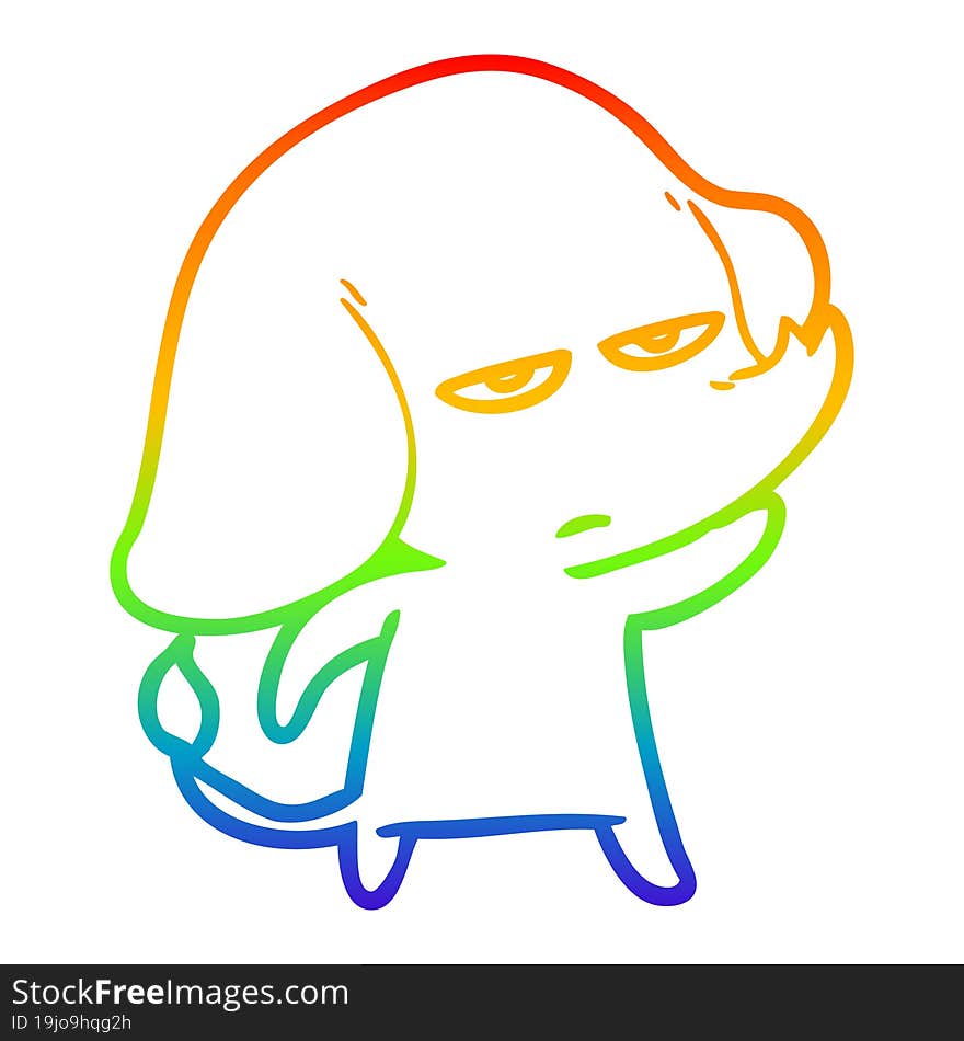 rainbow gradient line drawing annoyed cartoon elephant