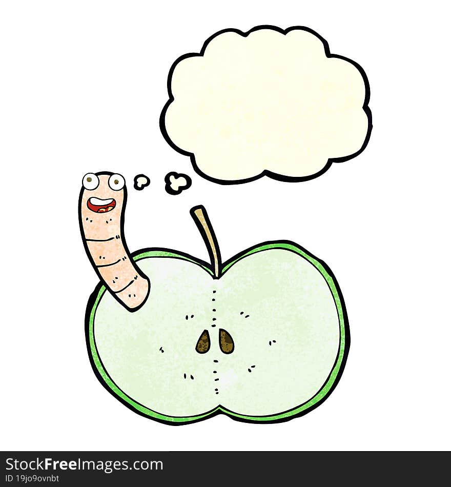 Cartoon Apple With Worm With Thought Bubble