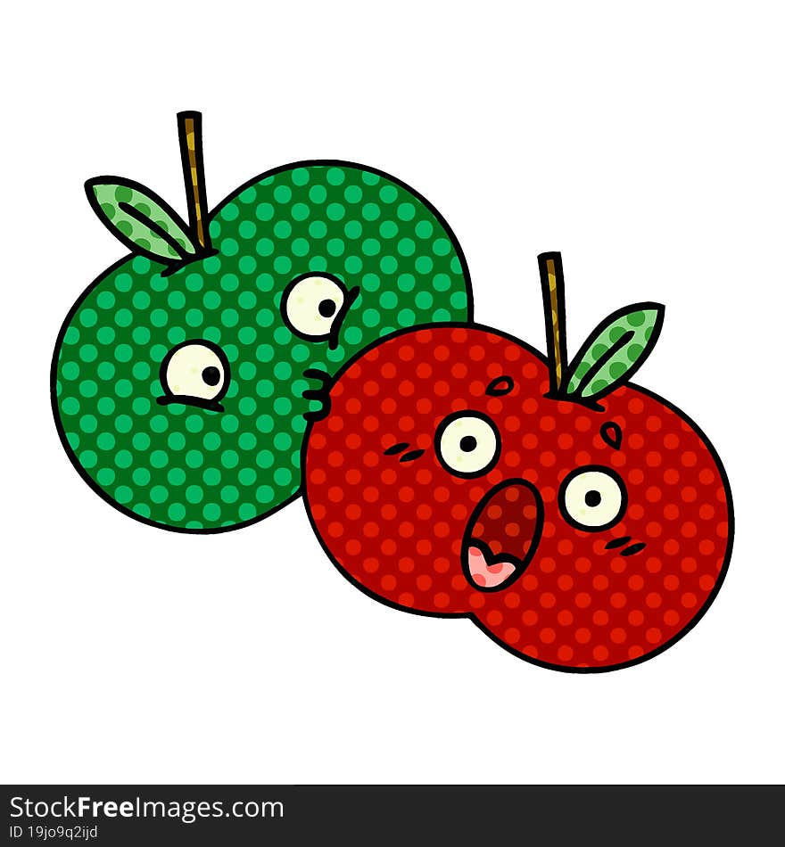 comic book style cartoon pair of apples