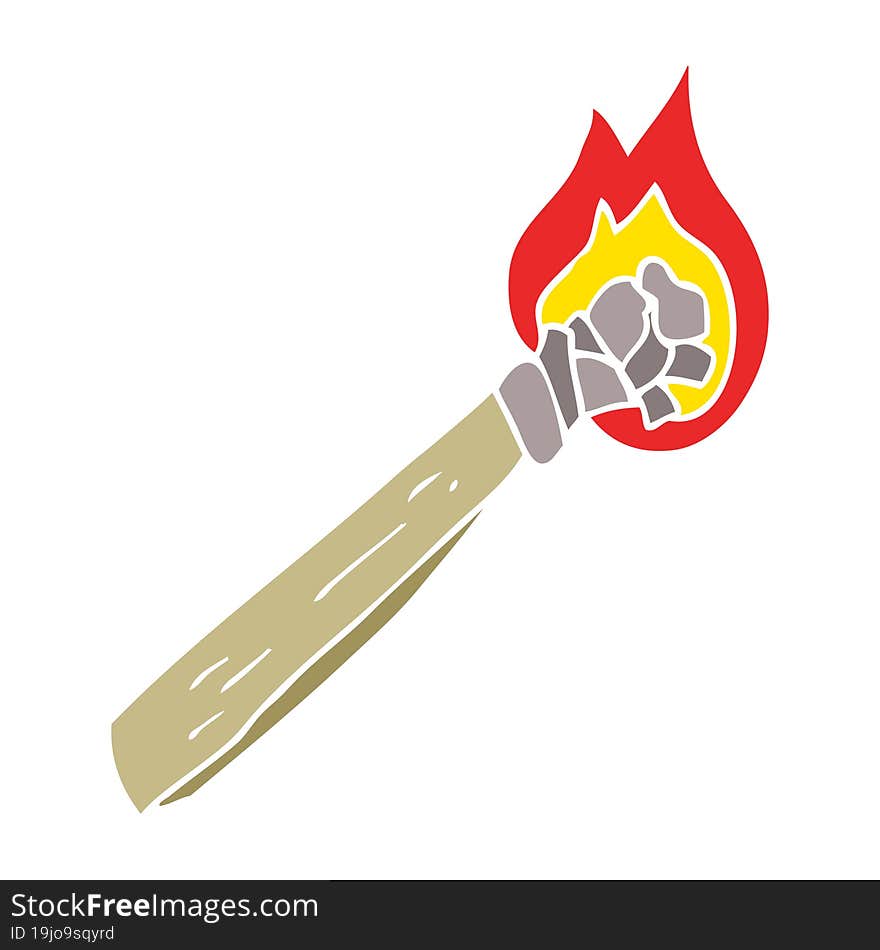 flat color illustration of a cartoon burning wood torch