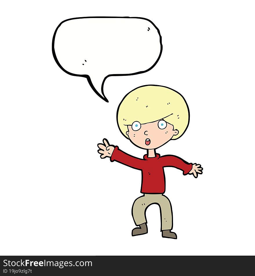 cartoon panicking boy with speech bubble