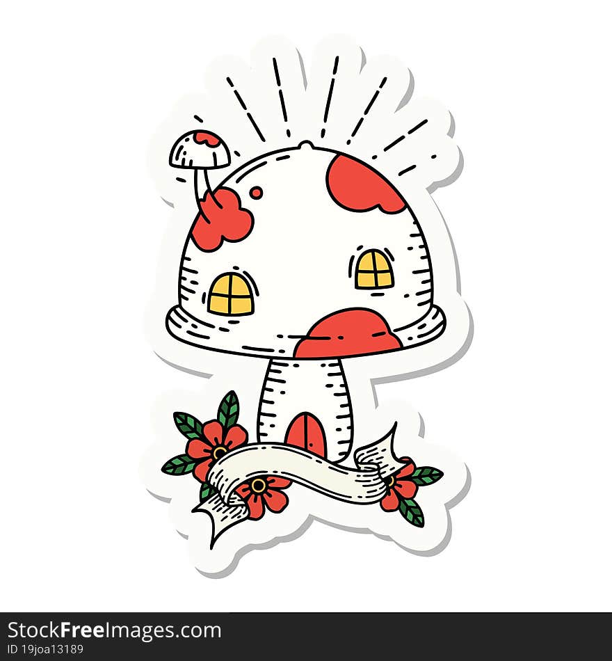 sticker of tattoo style toadstool house