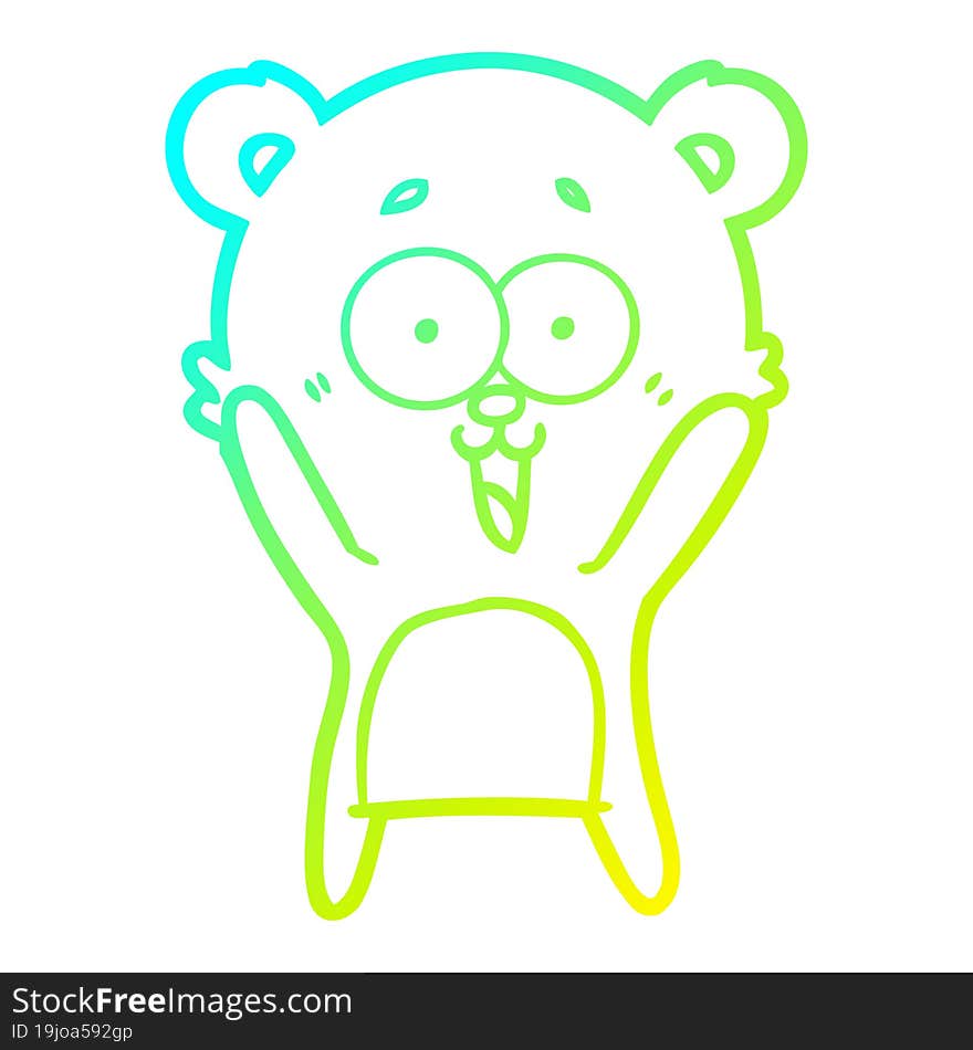 cold gradient line drawing laughing teddy  bear cartoon