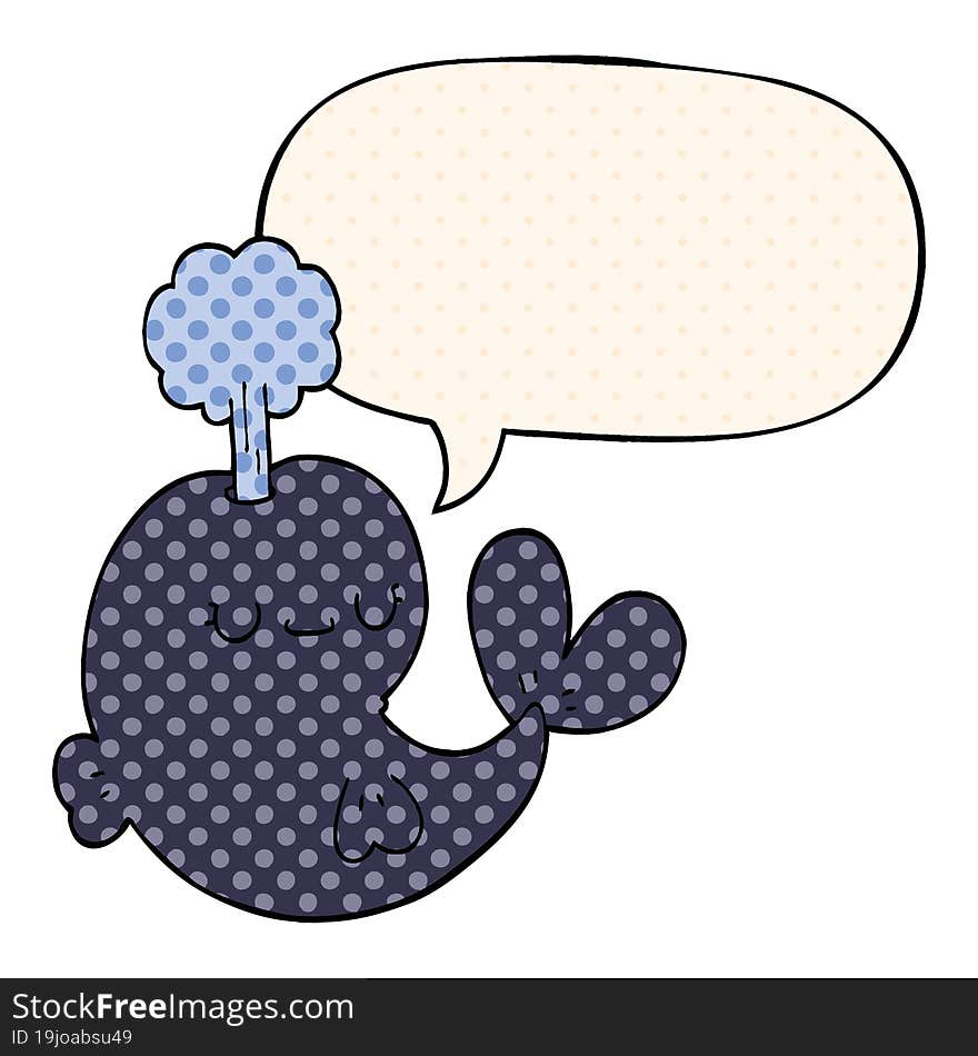 cute cartoon whale and speech bubble in comic book style