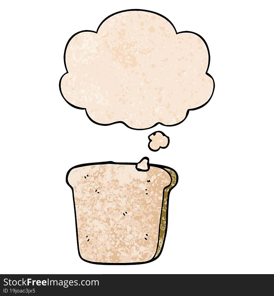 cartoon slice of bread with thought bubble in grunge texture style. cartoon slice of bread with thought bubble in grunge texture style