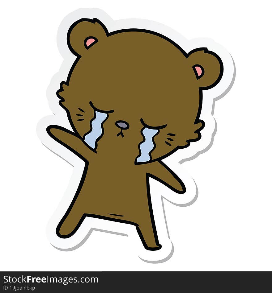 Sticker Of A Crying Cartoon Bear