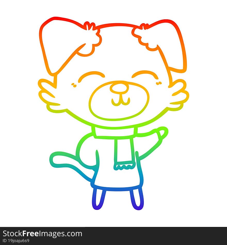 Rainbow Gradient Line Drawing Cartoon Dog