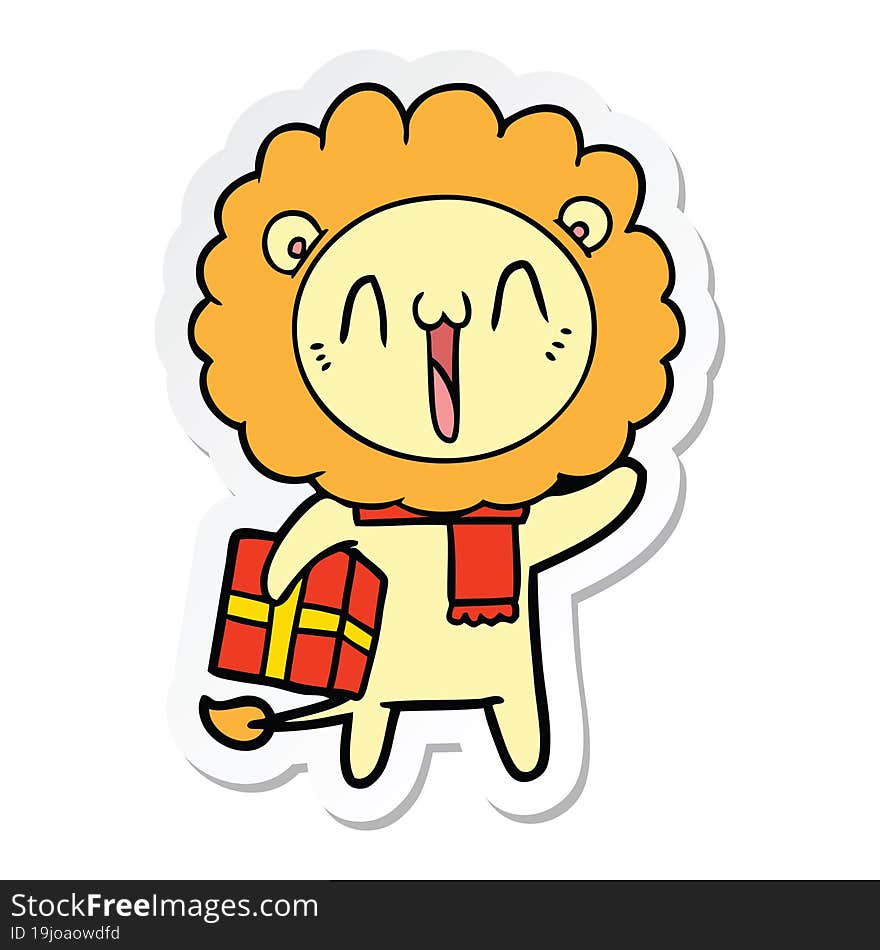 sticker of a happy cartoon lion