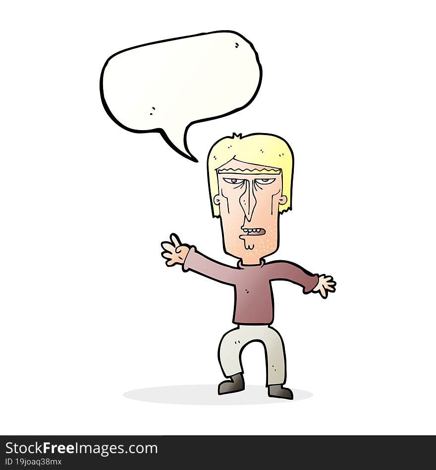 cartoon angry man waving warning with speech bubble