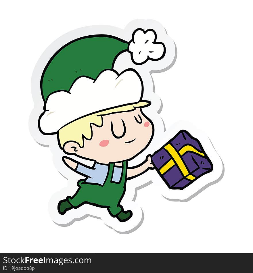 sticker of a cartoon happy christmas elf