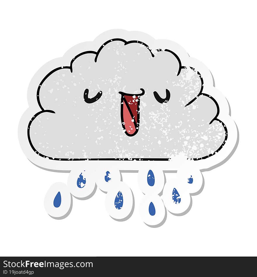 distressed sticker cartoon illustration kawaii weather rain cloud. distressed sticker cartoon illustration kawaii weather rain cloud