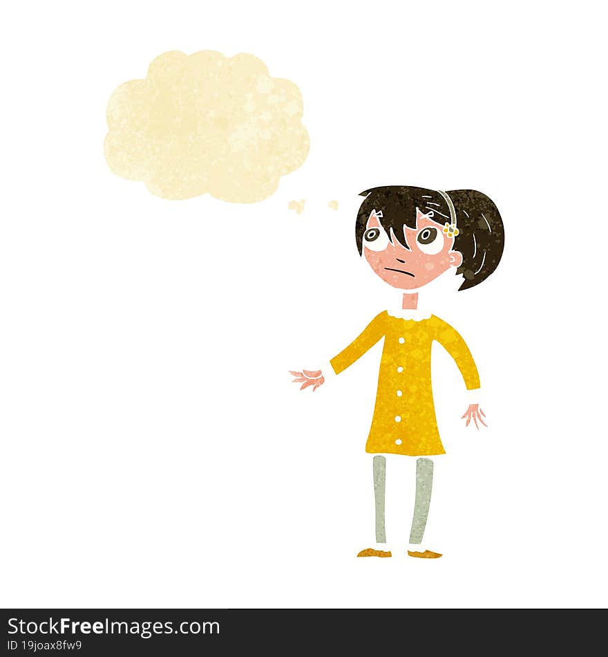 cartoon worried girl with thought bubble