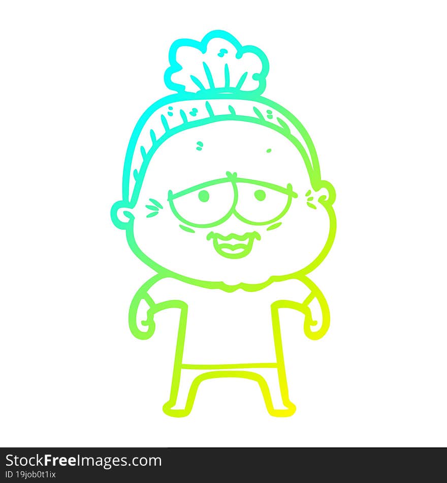 Cold Gradient Line Drawing Cartoon Happy Old Lady