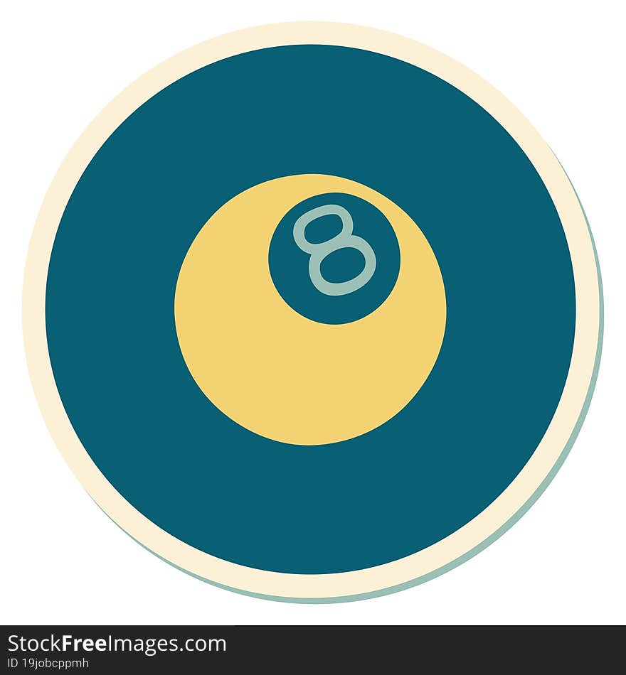 tattoo style sticker of a 8 ball