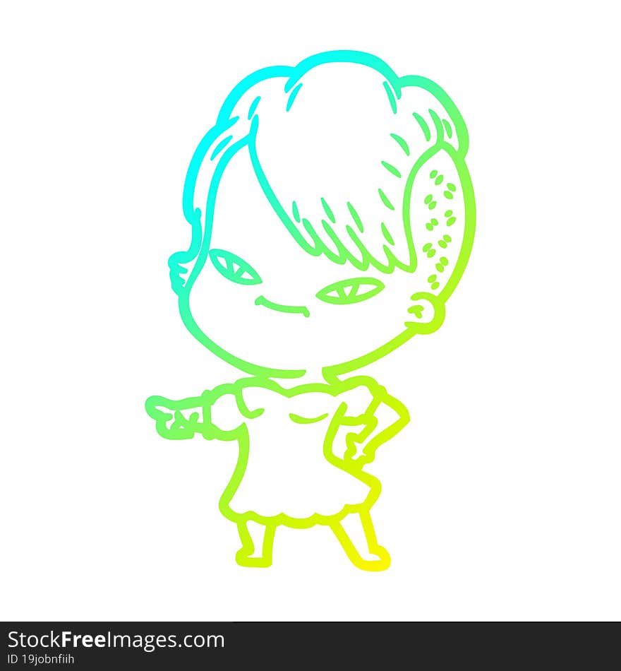 Cold Gradient Line Drawing Cute Cartoon Girl With Hipster Haircut