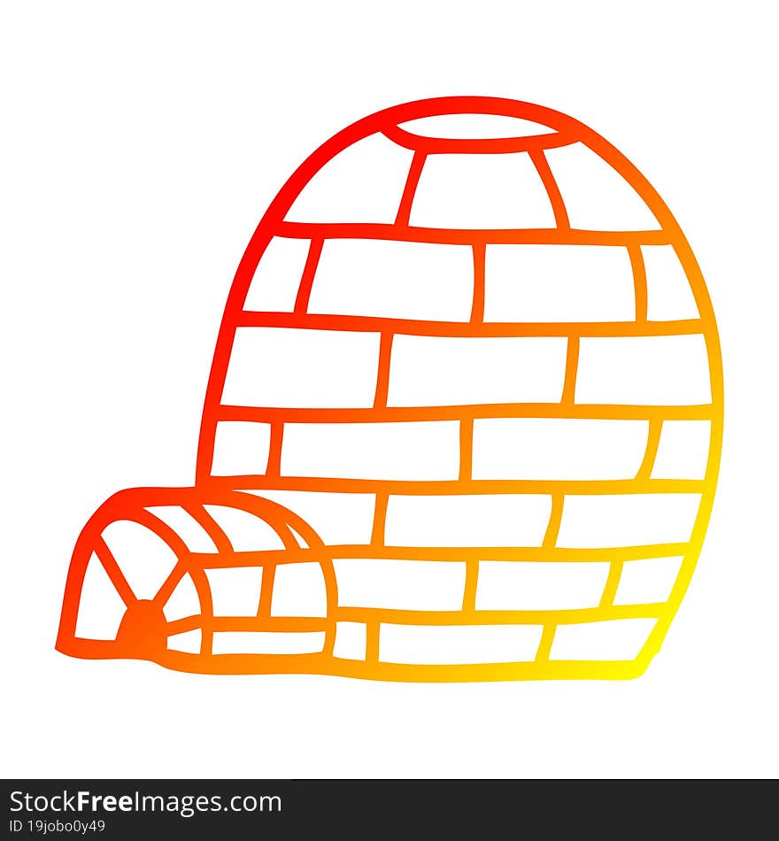 warm gradient line drawing of a cartoon igloo