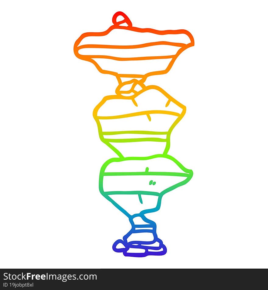 rainbow gradient line drawing cartoon of stacked stones