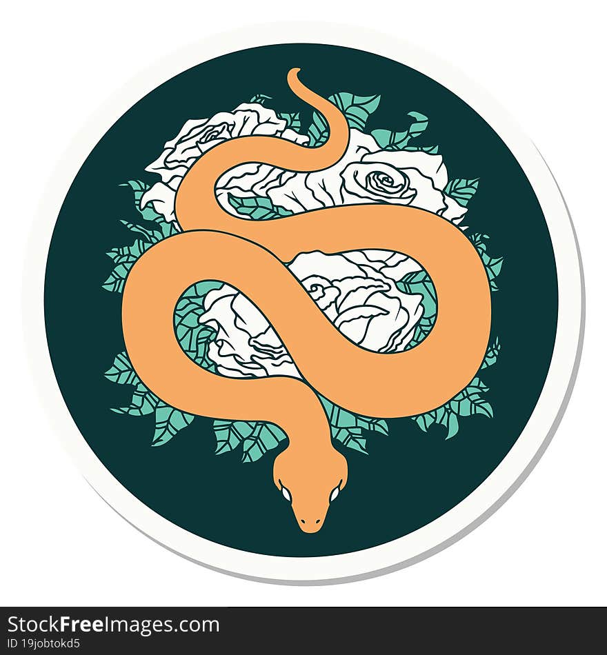 Tattoo Style Sticker Of A Snake And Roses