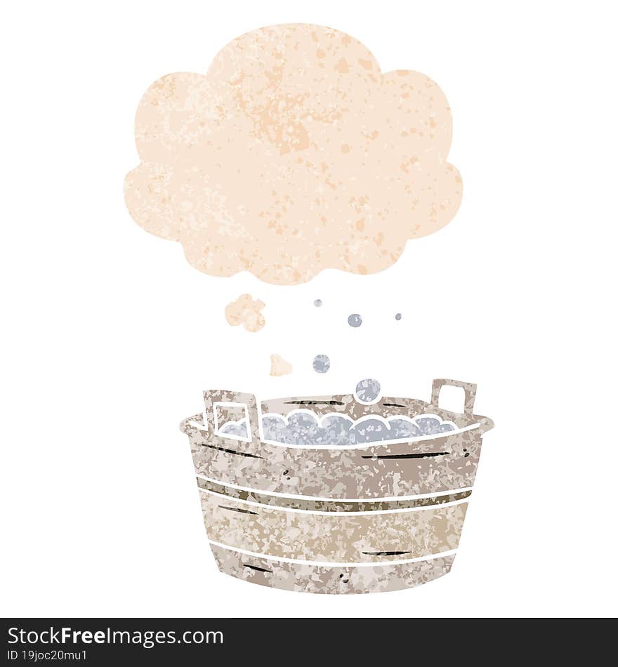 Cartoon Old Tin Bath And Thought Bubble In Retro Textured Style