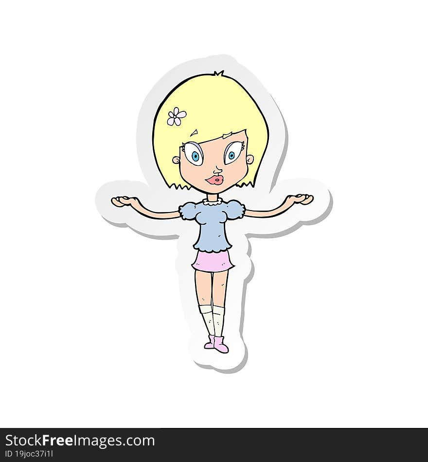 sticker of a cartoon woman making balancing gesture