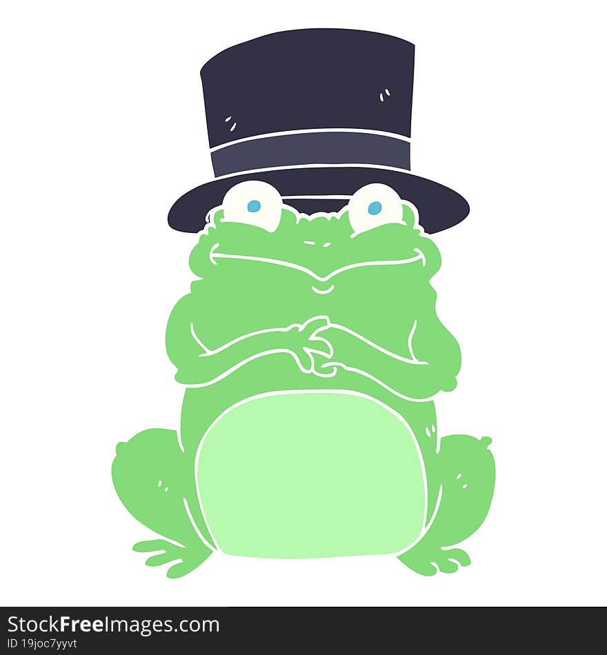 flat color illustration of frog in top hat. flat color illustration of frog in top hat