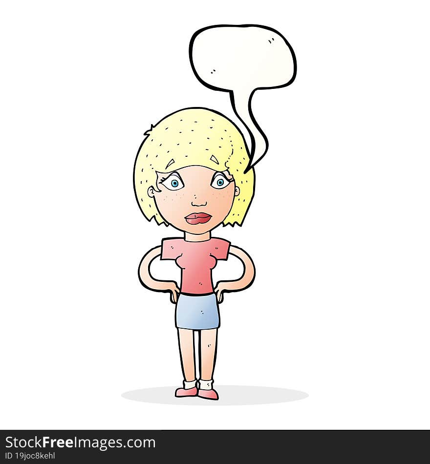 cartoon worried woman with speech bubble