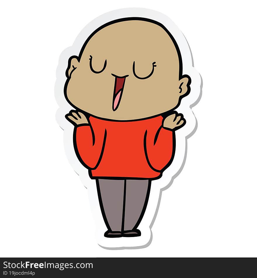 Sticker Of A Happy Cartoon Bald Man Shrugging Shoulders