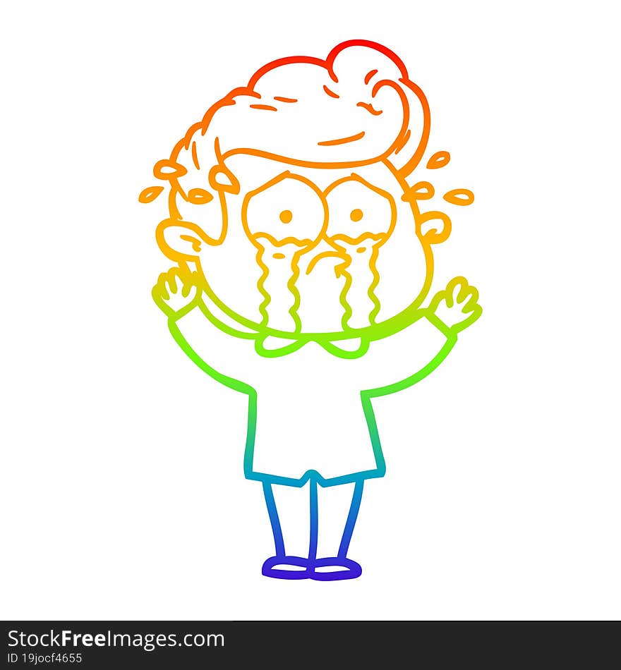 rainbow gradient line drawing cartoon crying man