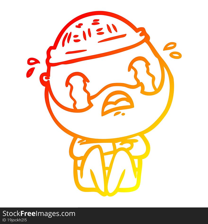 Warm Gradient Line Drawing Cartoon Bearded Man Crying