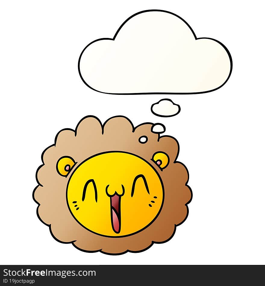 cartoon lion face and thought bubble in smooth gradient style