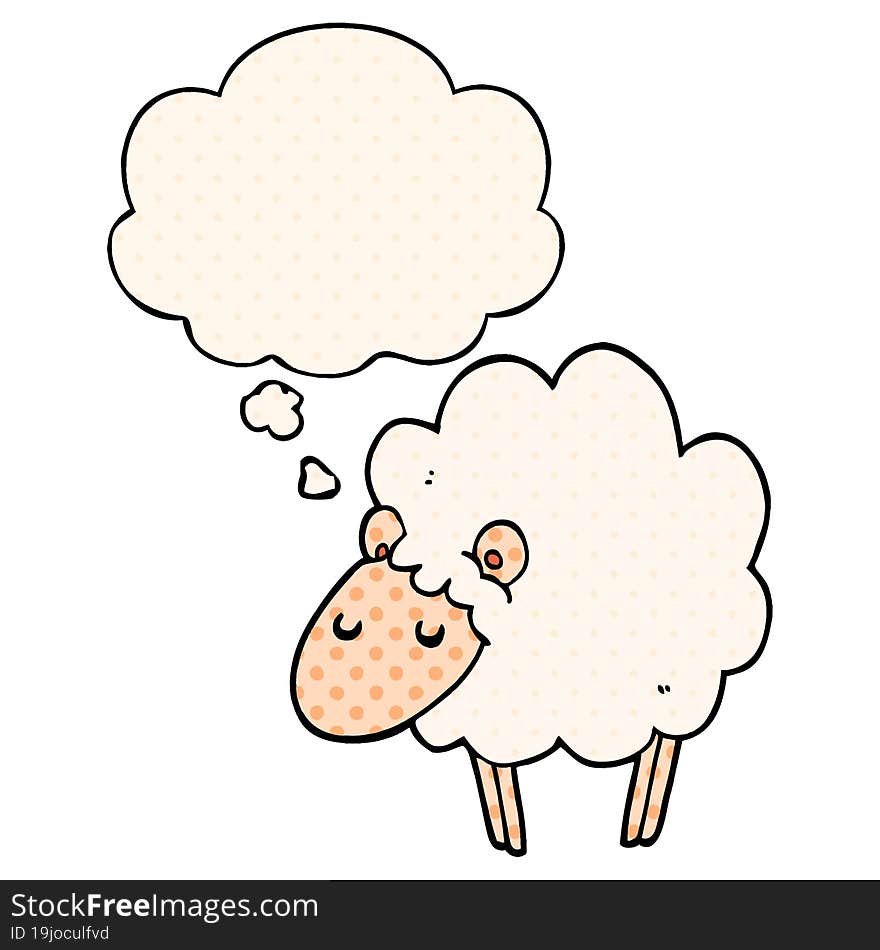 Cartoon Sheep And Thought Bubble In Comic Book Style