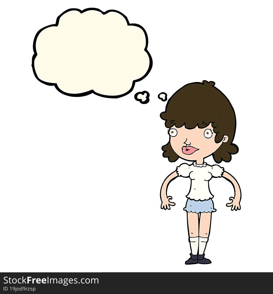 Cartoon Happy Woman With Thought Bubble