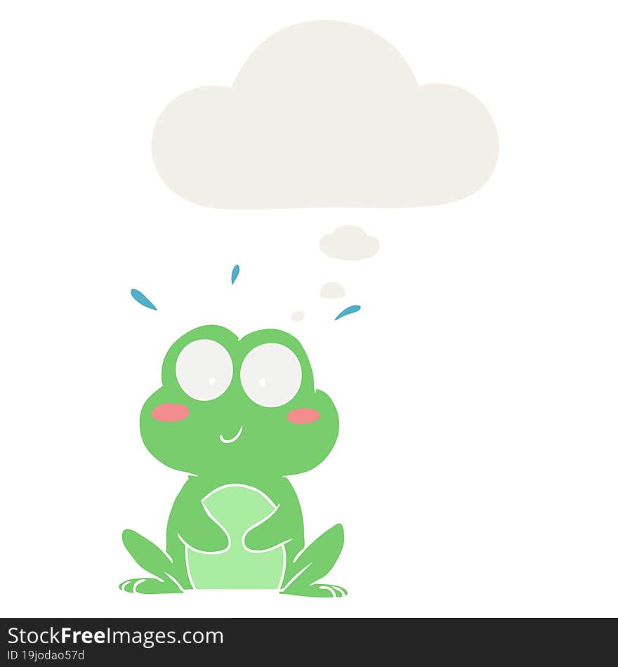 cute cartoon frog and thought bubble in retro style