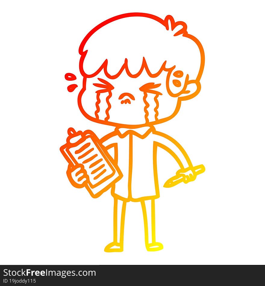 warm gradient line drawing cartoon boy crying