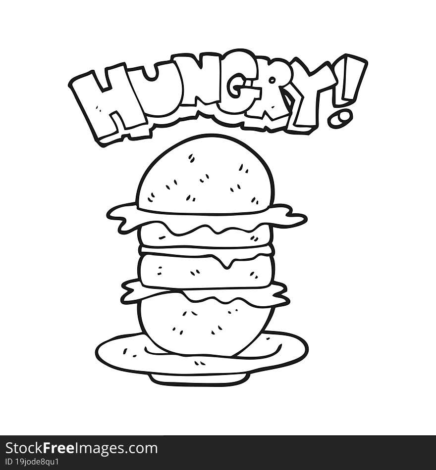 black and white cartoon burger