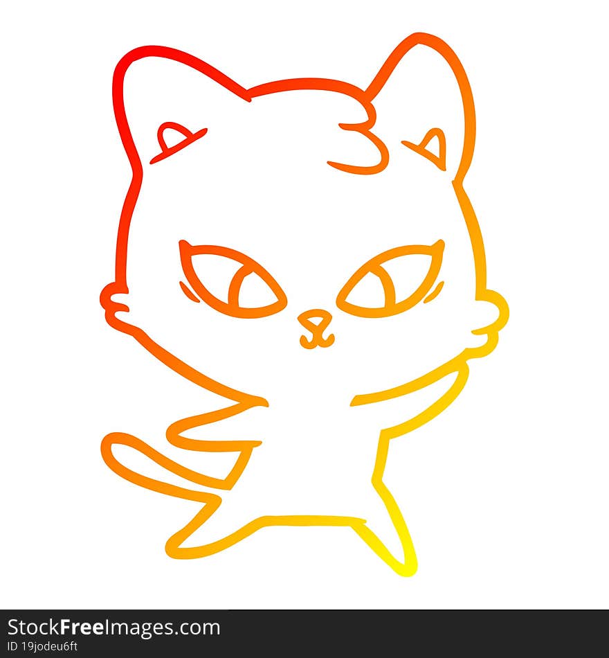 warm gradient line drawing of a cute cartoon cat