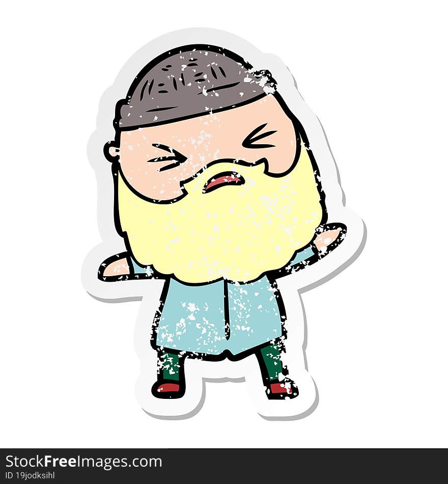 distressed sticker of a cartoon man with beard